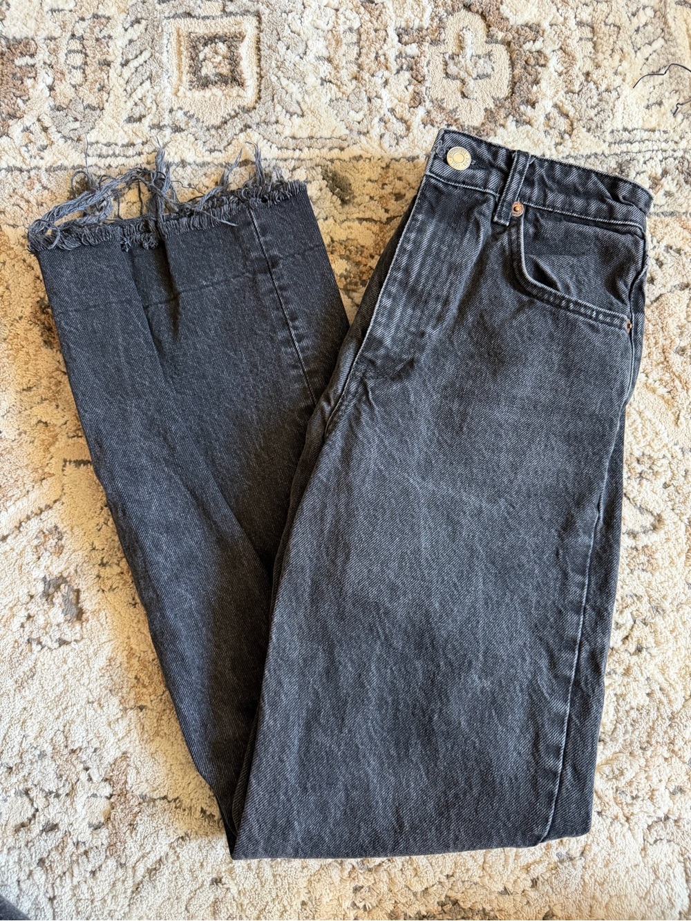 Zara Black High-Rise Jeans with Frayed Hem